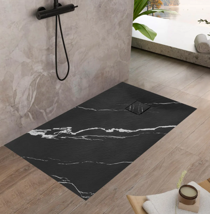 Rea MAGNUM CARRARA BLACK OBDĹŽNIKOVÁ SPRCHOVÁ VANIČKA 90x120, imitácia mramoru REA-K7009