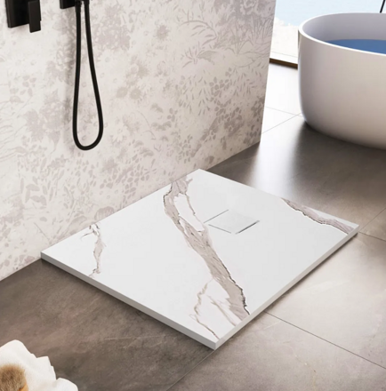 Rea MAGNUM CARRARA WHITE ŠTVORCOVÁ SPRCHOVÁ VANIČKA 90x90, imitácia mramoru REA-K7005
