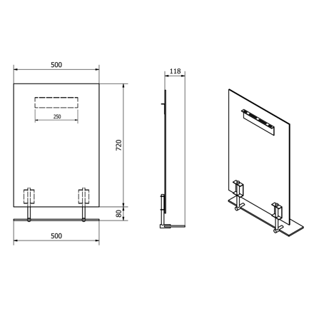 WEGA zrkadlo 500x800mm, s policou