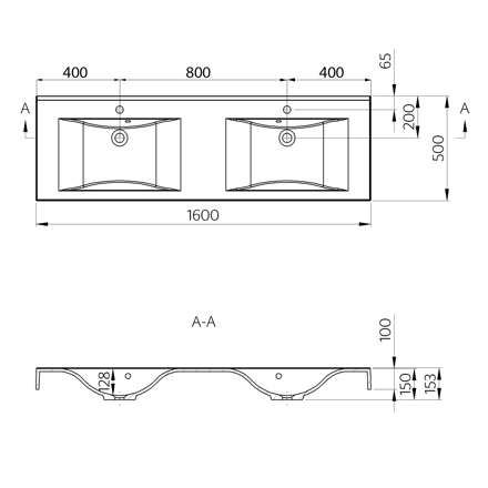FLAVIA dvojumývadlo 160x50cm, liaty mramor, biela