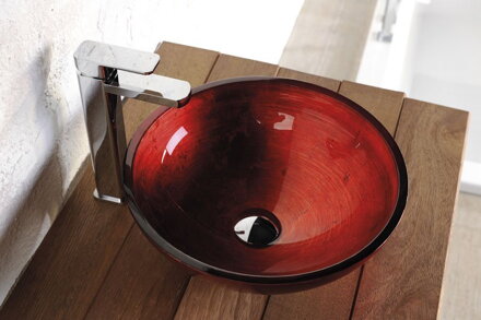 MURANO ROSSO IMPERO sklenené umývadlo 40x14cm, červené