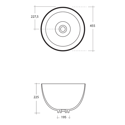 DOME keramické umývadlo 45,5 cm, na dosku, bez prepadu