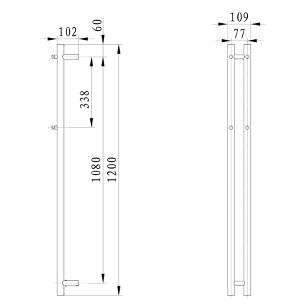 PAPINADO elektrický sušiak uterákov, 109x1200mm, 40W, čierna mat