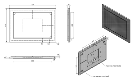 MITRA zrkadlo v ráme 720x520x40mm, bordó MITRA zrkadlo v ráme 720x520x40mm, bordó