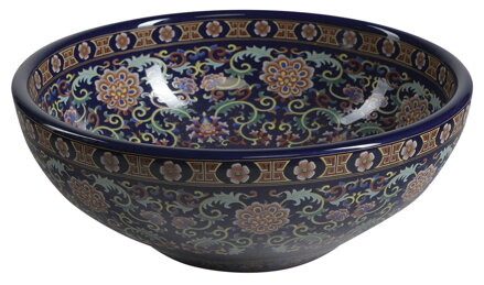 PRIORI keramické umývadlo, priemer 41 cm, 15 cm, fialová s ornamentami