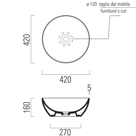 PURA keramické umývadlo na dosku, priemer 42 cm, ghiaccio mat