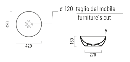 PURA keramické umývadlo na dosku, priemer 42 cm, biela lesk ExtraGlaze