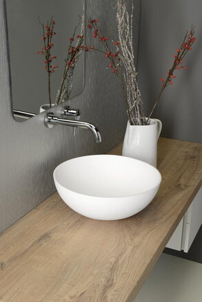 THIN guľaté umývadlo 390x145 mm, na dosku, matná biela