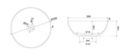 THIN guľaté umývadlo 390x145 mm, na dosku, matná biela