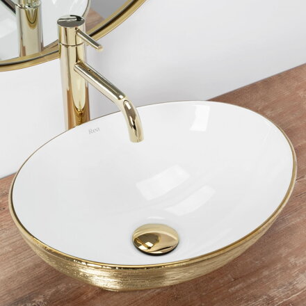 Rea SOFIA GOLD BRUSH/WHITE UMÝVADLO NA DOSKU, bielo-zlaté keramické REA-U3697
