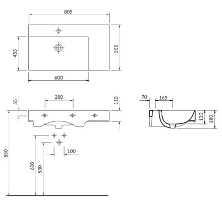 Cersanit INVERTO UMÝVADLO NÁBYTKOVÉ 80 cm, pravé, keramické K671-006