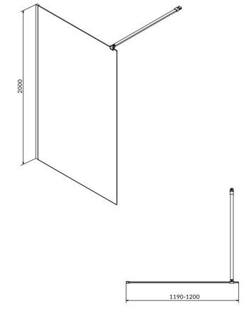 Cersanit MILLE SPRCHOVÁ STENA WALK-IN 120x200 čierne, sklo číre S161-004