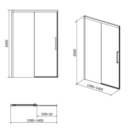 Cersanit CREA SPRCHOVÉ DVERE ĽAVÉ posuvné 140x200 chróm, sklo číre S159-008