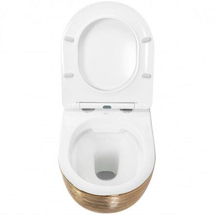 Rea WC CARLO RIMLESS DUROPLAST/FLAT/ZM BRUSH, MISA ZÁVESNÁ zlatá/biela keramická, REA-C6942