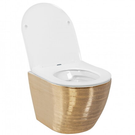 Rea WC CARLO RIMLESS DUROPLAST/FLAT/ZM BRUSH, MISA ZÁVESNÁ zlatá/biela keramická, REA-C6942