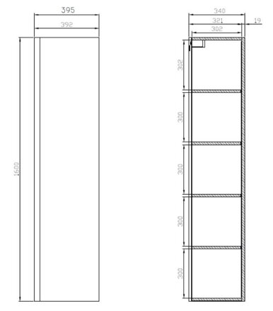 Cersanit MODUO SKRINKA VYSOKÁ BOČNÁ 160 cm, antracit S590-086