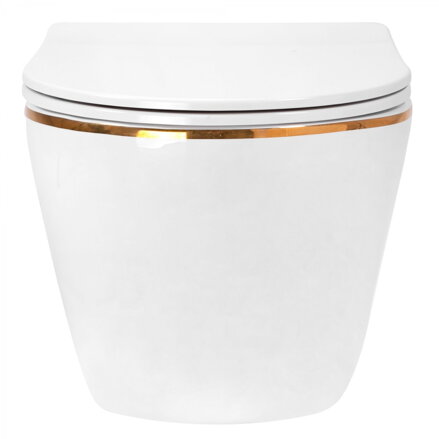 Rea WC - CARLO MINI RIMLESS SO SEDÁTKOM DUROPLAST/FLAT/ZM MISA ZÁVESNÁ, biela/zlatá keramická REA-C1222