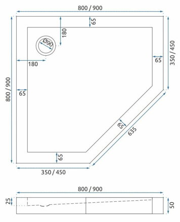Rea DIAMOND SPRCHOVÁ VANIČKA PÄŤUHOLNÍKOVÁ 90x90 + sifón, čierna, K8543