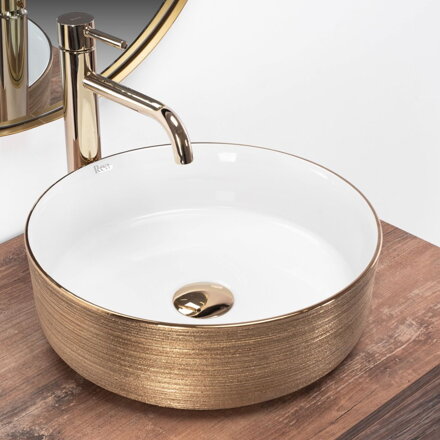 Rea SAMI GOLD BRUSH/WHITE UMÝVADLO NA DOSKU, bielo-zlaté keramické REA-U6630