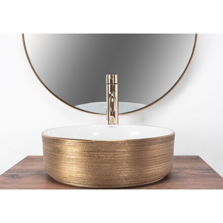 Rea SAMI GOLD BRUSH/WHITE UMÝVADLO NA DOSKU, bielo-zlaté keramické REA-U6630