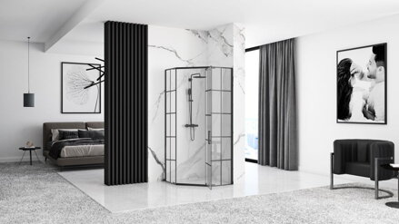 Rea HEX PÄŤUHOLNÍKOVÝ SPRCHOVÝ KÚT 90x90, čierny, sklo číre REA-K8979