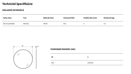 Excellent VIRRO ZRKADLO OKRÚHLE, čierny rám, 60 cm DOEX.VI060.BL