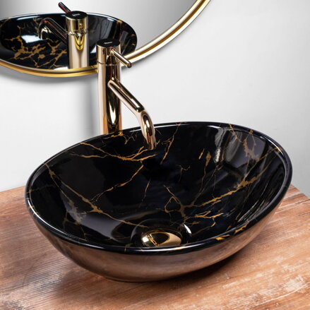 Rea SOFIA BLACK MARBLE UMÝVADLO NA DOSKU 41 cm, lesk, keramické REA-U5611
