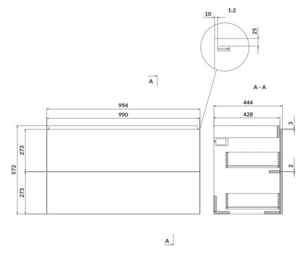 Cersanit LARGA SKRINKA UMÝVADLOVÁ ZÁVESNÁ 100 cm, biela S932-076