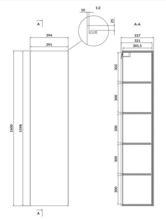 Cersanit LARGA SKRINKA VYSOKÁ BOČNÁ 160 cm, biela S932-019
