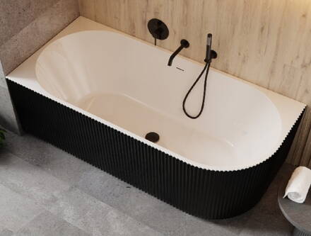 Besco DENAYA B&W 150 VAŇA VOĽNE STOJACA 150x75 ľavá, čierno-biela sanitárny akrylát, klik-klak chróm WASB-150DLC