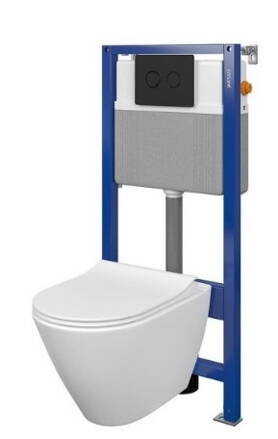 Cersanit AQUA 52 NÁDRŽ, WC MISA CITY OVAL, DUROPLAST, Soft Close, Easy Off, TLAČIDLO ACCENTO čierna matná S701-519