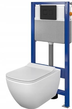 Cersanit AQUA 52 NÁDRŽ, WC MISA VIRGO, DUROPLAST, Soft Close, Easy Off, TLAČIDLO SQUARE čierna matná S701-529