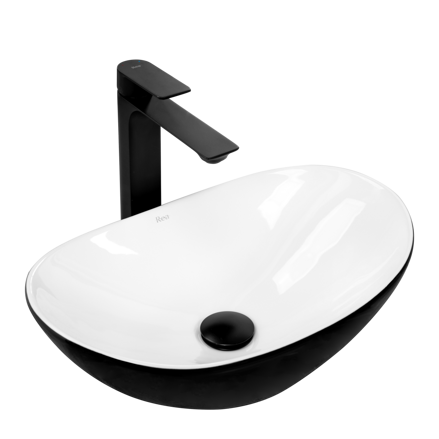 Rea ROYAL MINI BLACK WHITE UMÝVADLO NA DOSKU 48 cm, bielo-čierne keramické REA-U0538