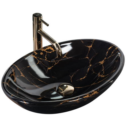 Rea PAMELA BLACK MARBLE SHINY UMÝVADLO NA DOSKU, imitácia kameňa keramické REA-U5067
