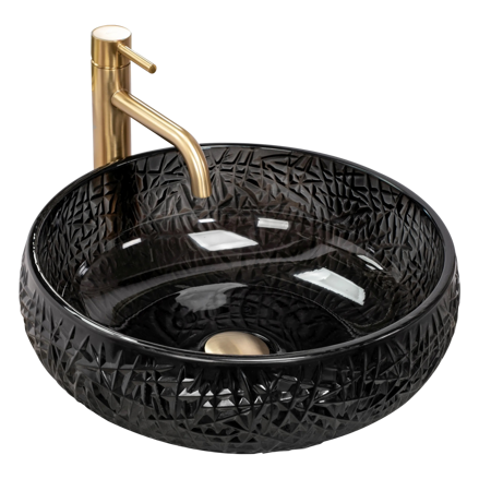 Rea ICE BLACK UMÝVADLO NA DOSKU 42 cm, čierne sklenené REA-U6660