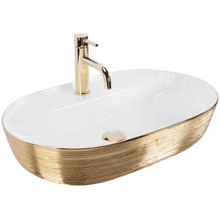Rea AURA 61 BRUSH GOLD/WHITE UMÝVADLO NA DOSKU, bielo-zlaté keramické REA-U6900