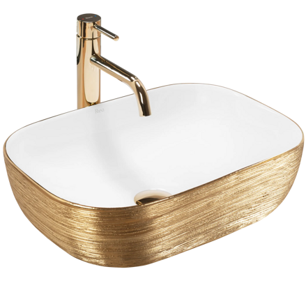 Rea BELINDA GOLD BRUSH/WHITE UMÝVADLO NA DOSKU, bielo-zlaté keramické REA-U7422