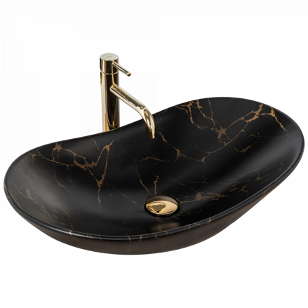 Rea ROYAL BLACK MARBLE MATT UMÝVADLO NA DOSKU, imitácia kameňa keramické REA-U7478