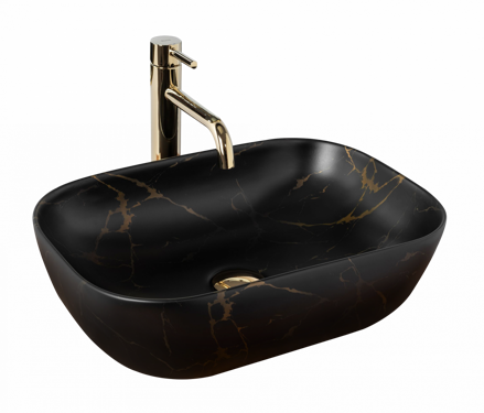 Rea BELINDA BLACK MARBLE MATT UMÝVADLO NA DOSKU 46,5cm, imitácia kameňa keramické REA-U8908