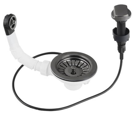 Nerezová výpusť drezu 6/4" s prepadom a ovládaním, gun metal