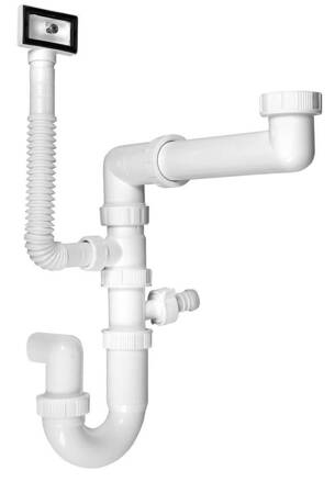 DREZOVÝ SIFÓN ŠETRIACI MIESTO S PREPADOM A ODBOČKOU 6/4", DN40, BIELA