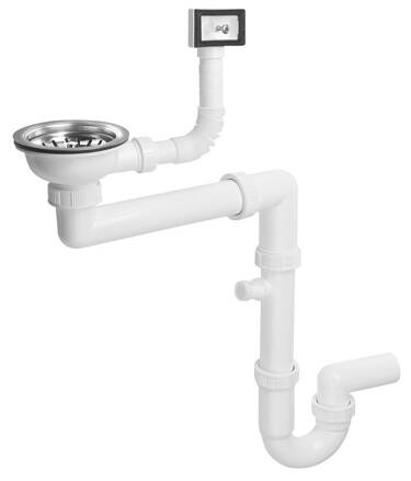 DREZOVÝ SIFÓN ŠETRIACI MIESTO S PREPADOM A ODBOČKOU 6/4", VRÁTANE PILETY, DN40, BIELA