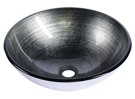 DAMAR sklenené umývadlo priemer 42 cm, tmavo šedá/strieborná