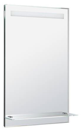 LED podsvietené zrkadlo 50x80cm, sklenená polica, gombíkový vypínač