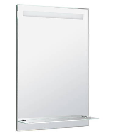 LED podsvietené zrkadlo 60x80cm, sklenená polica, gombíkový vypínač