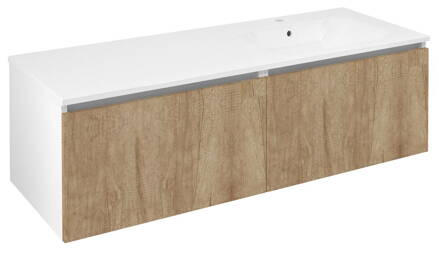 LOREA skrinka s umývadlom 141x46x51,5cm (70+70cm), pravá, dub alabama/biela matná