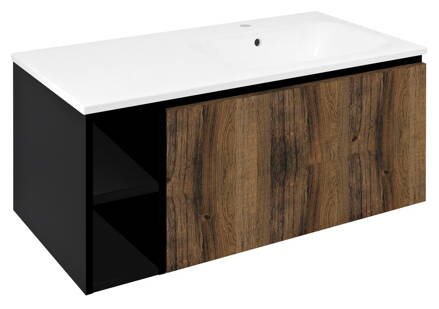 LOREA skrinka s umývadlom 101x46x51,5cm (20+80 cm), pravá, dub collingwood/čierna matná