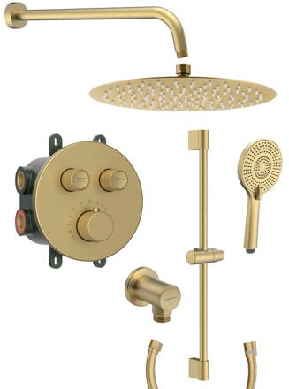SMART SELECT sprchový set s termostatickou batériou, 2 výstupy, posuvný držiak sprchy, zlato mat
